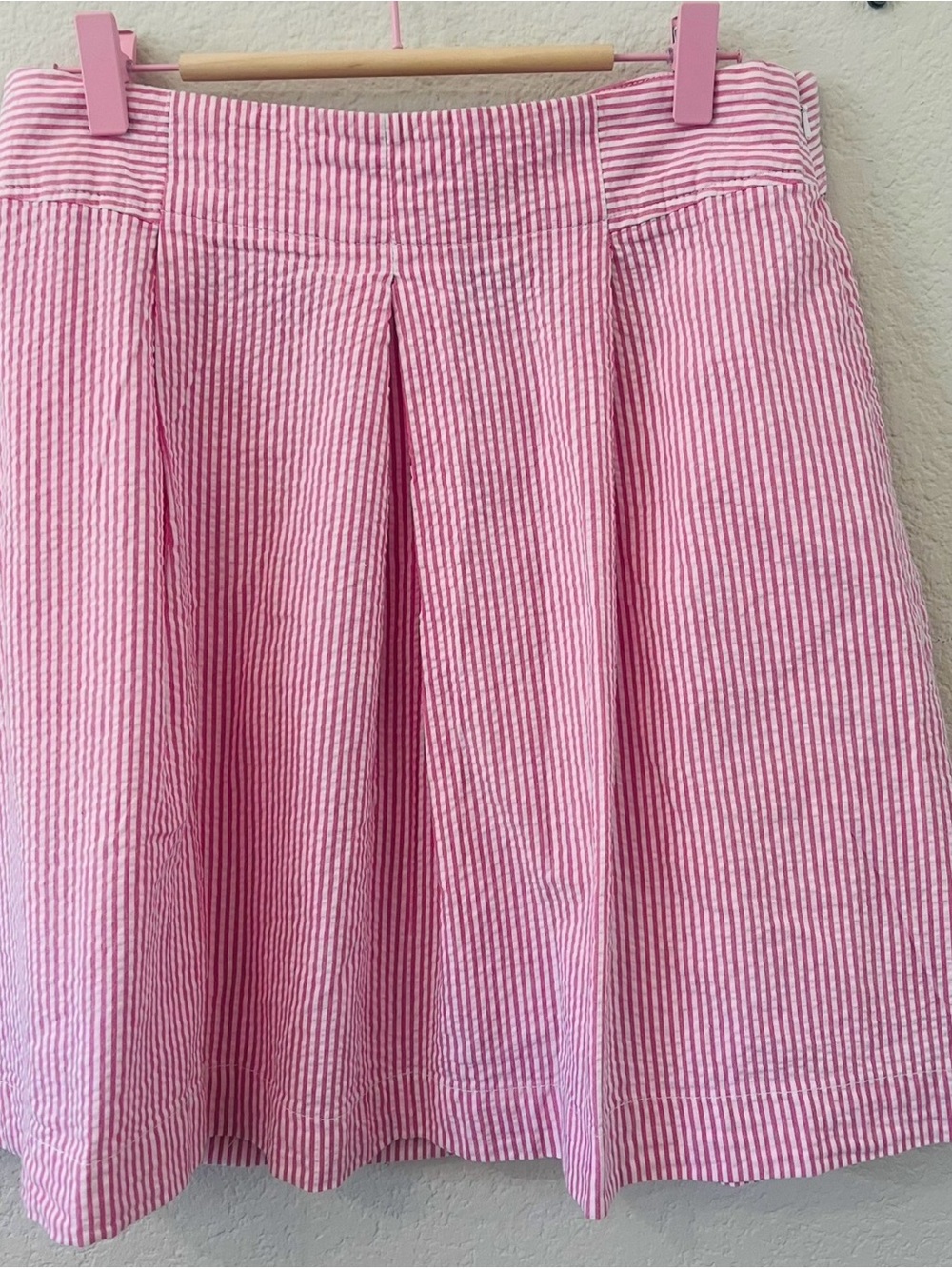 Lands’ End Pink White Seersucker Pleated A-Line Skirt Petite 4P Cotton Preppy - Picture 3 of 4